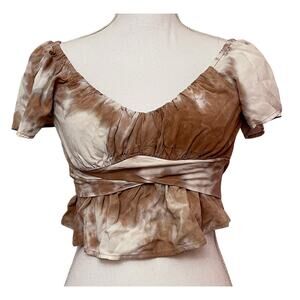 West of Melrose cottagecore tie dye peplum blouse puff sleeve crop top S